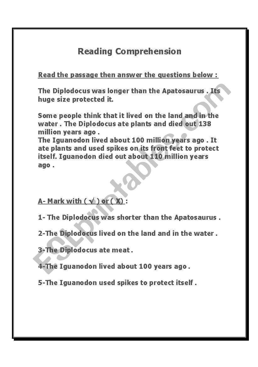 reading comprehension worksheet