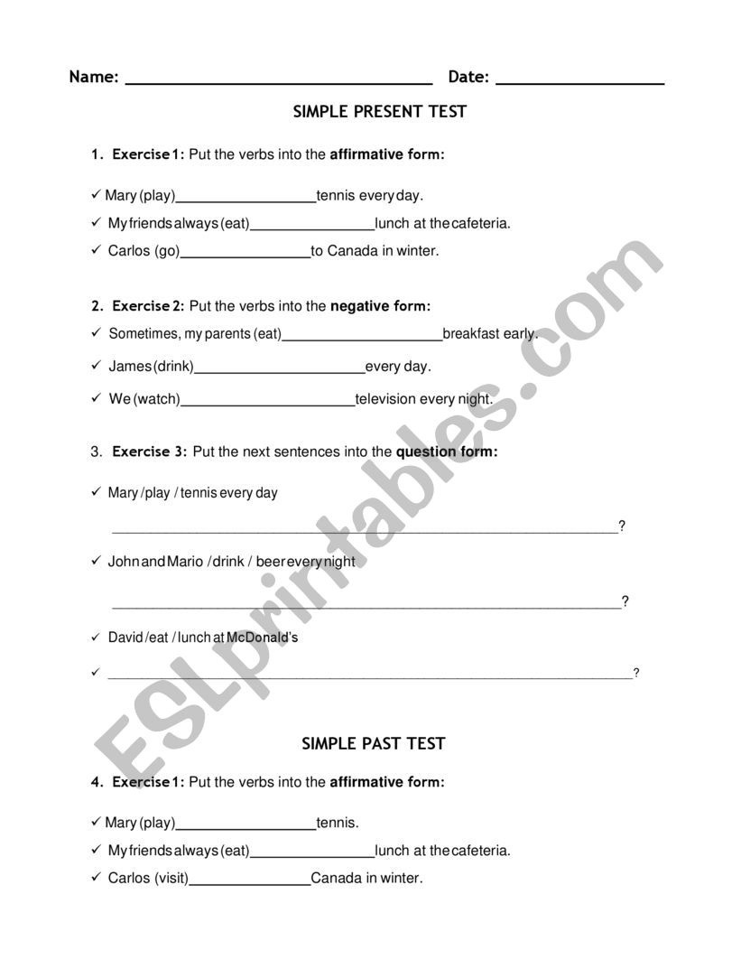 Test: Past and present simple / past and present continuous