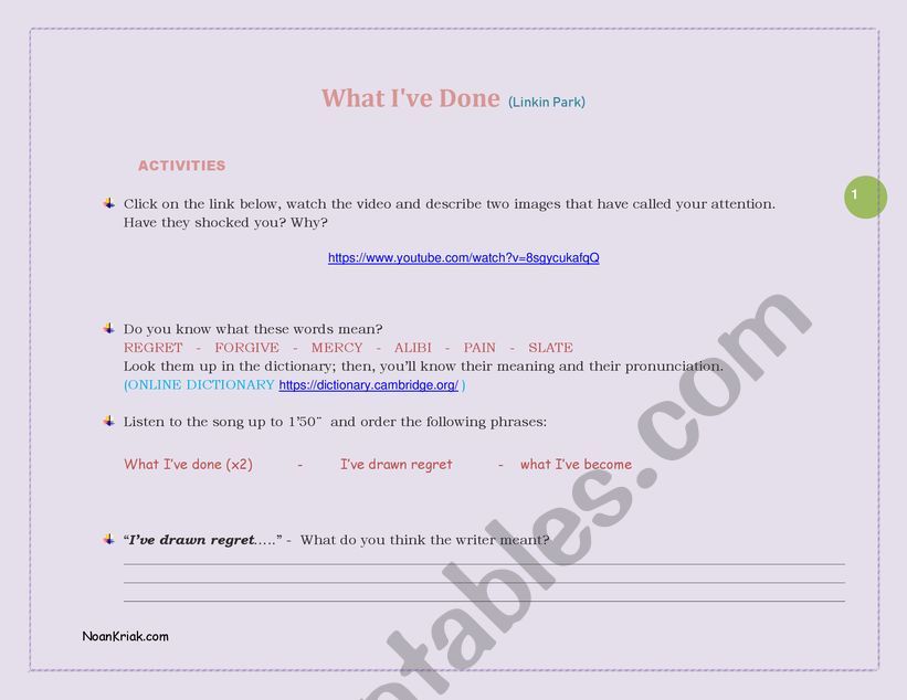 WHAT IVE DONE worksheet