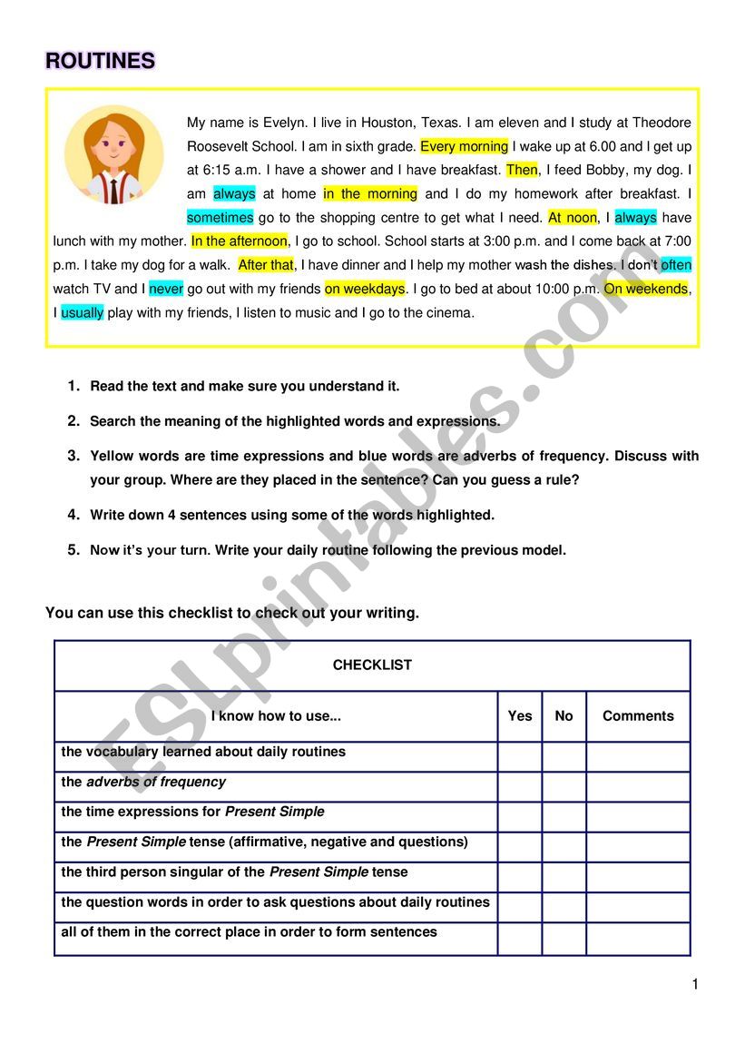 Daily routines, kwl chart, checklist and chart to ask school matesÃ¯Â¿Â½ routines