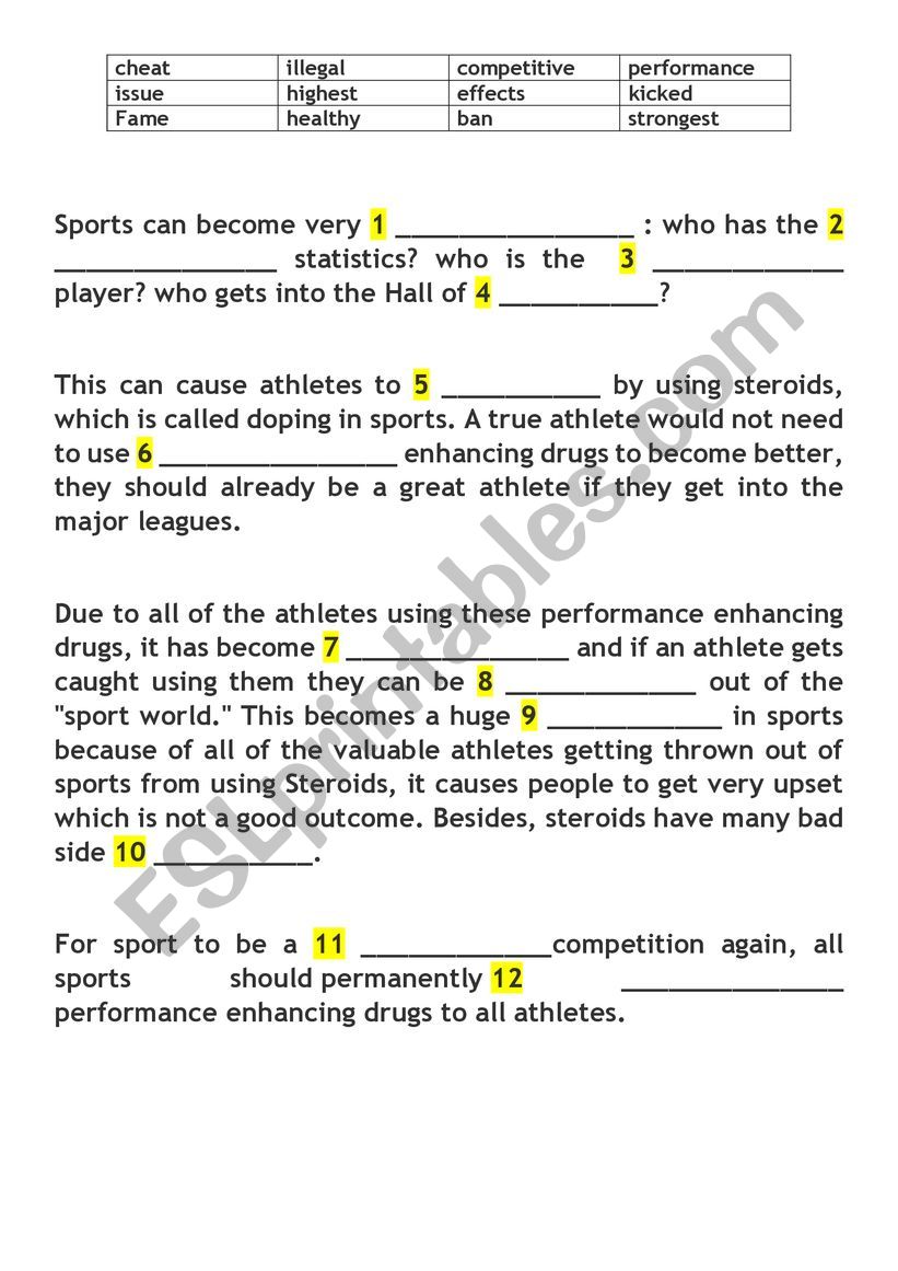 Doping Theme Gap exercise worksheet