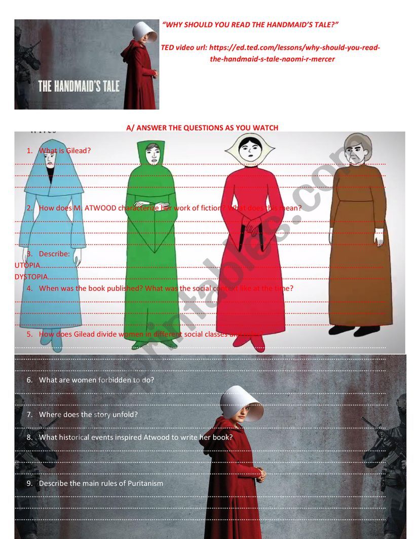 Why should you read the Handmaidï¿½s Tale? - ESL worksheet by saroulmal