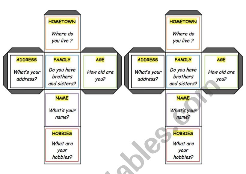 Dice game presentation worksheet