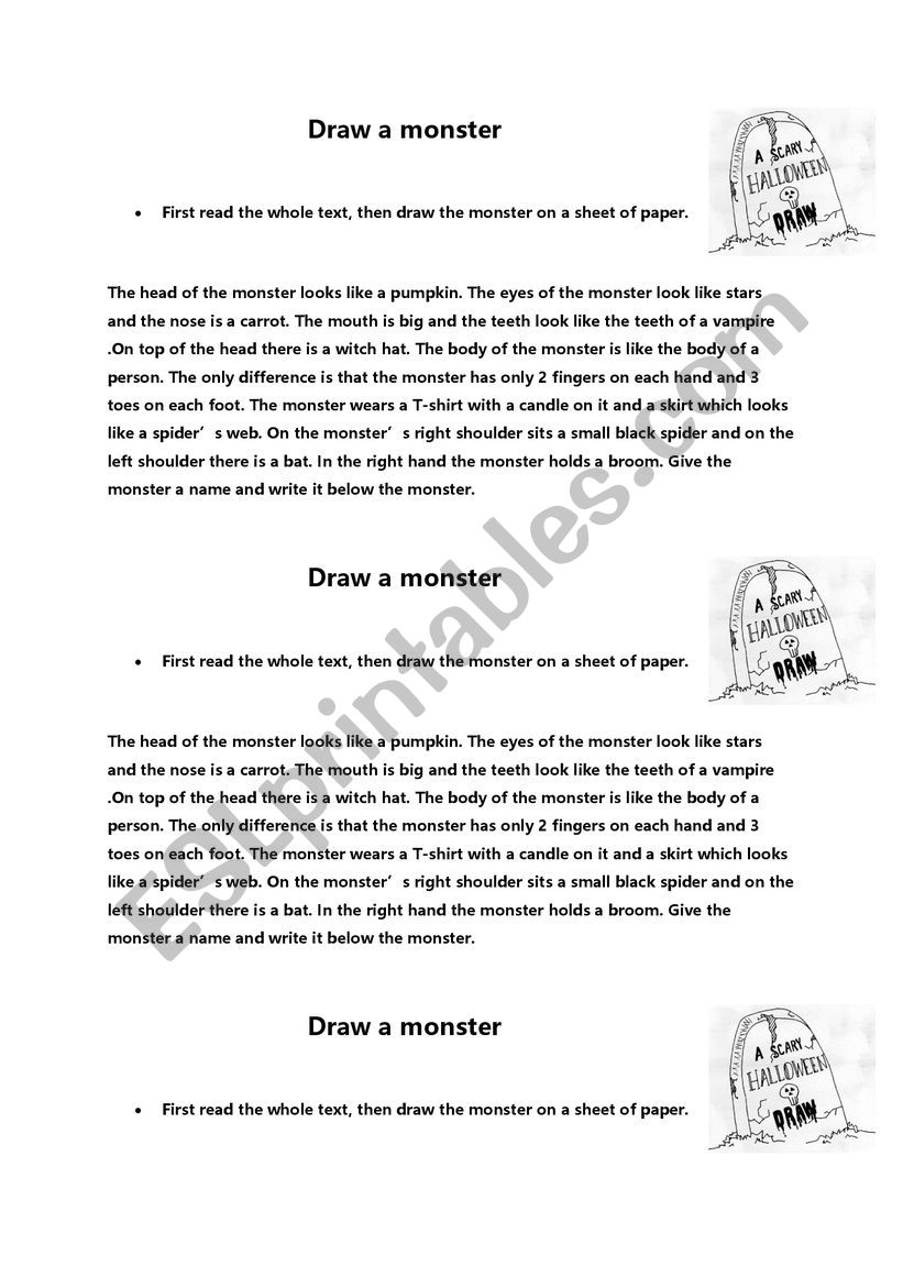 Halloween Worksheet - Draw a monster