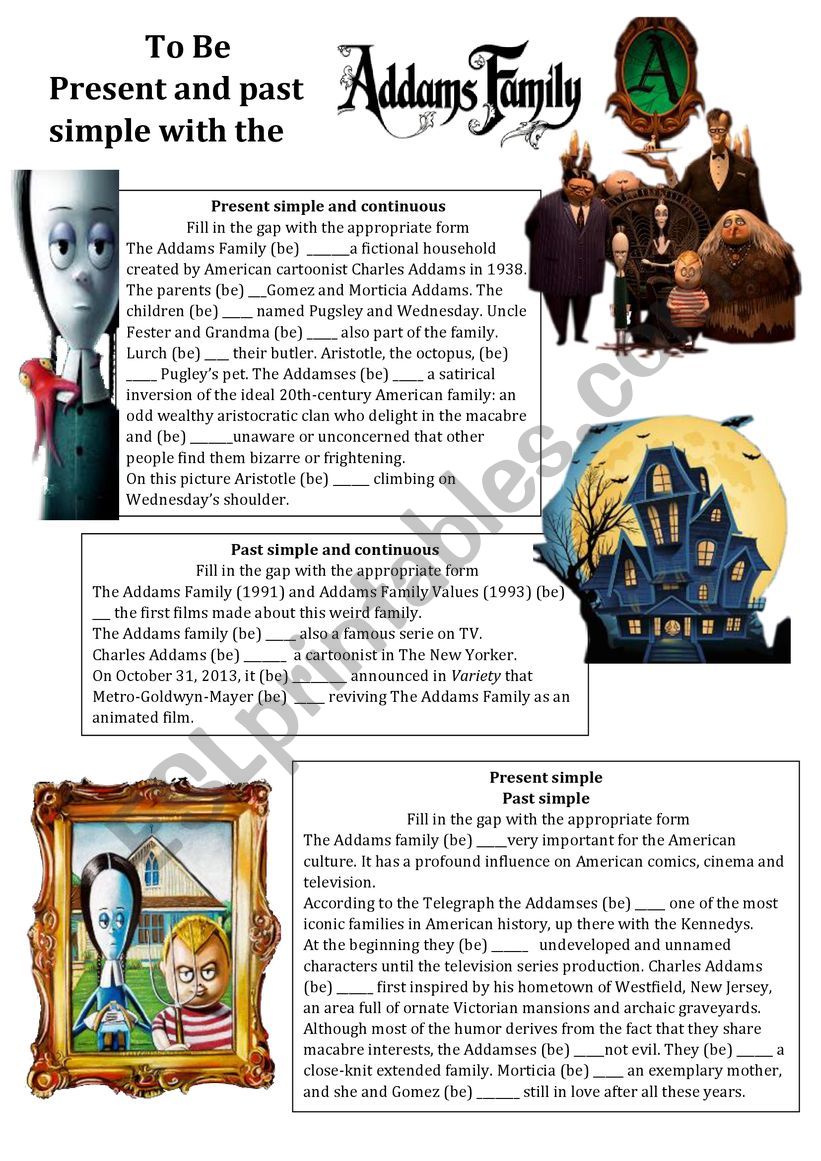To be present and past simple with the Addams family exercises + keys