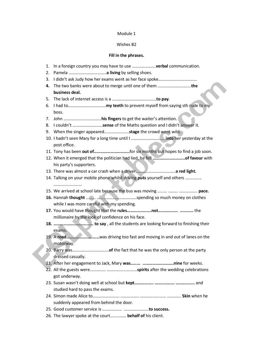 phrases worksheet