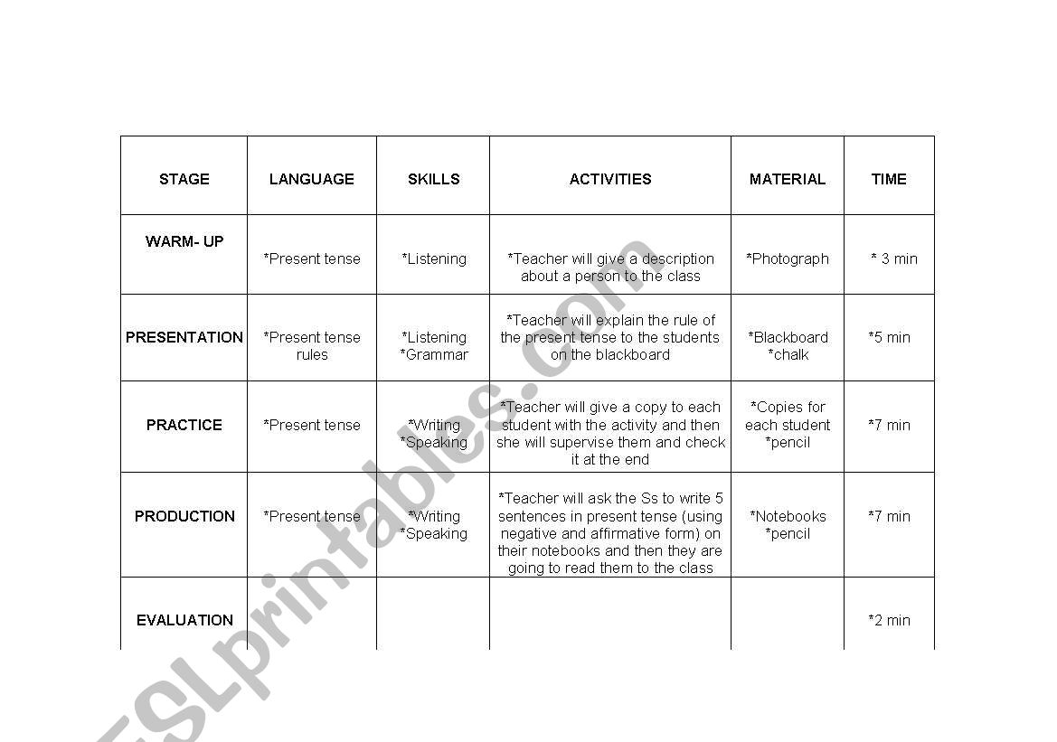 Lesson Plans worksheet