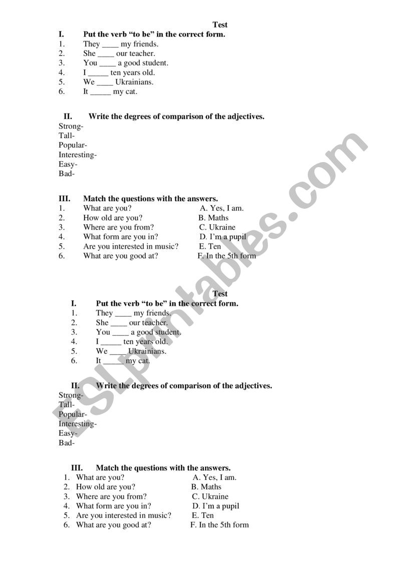 Test 1 Unit 5th grade Karpiuk worksheet