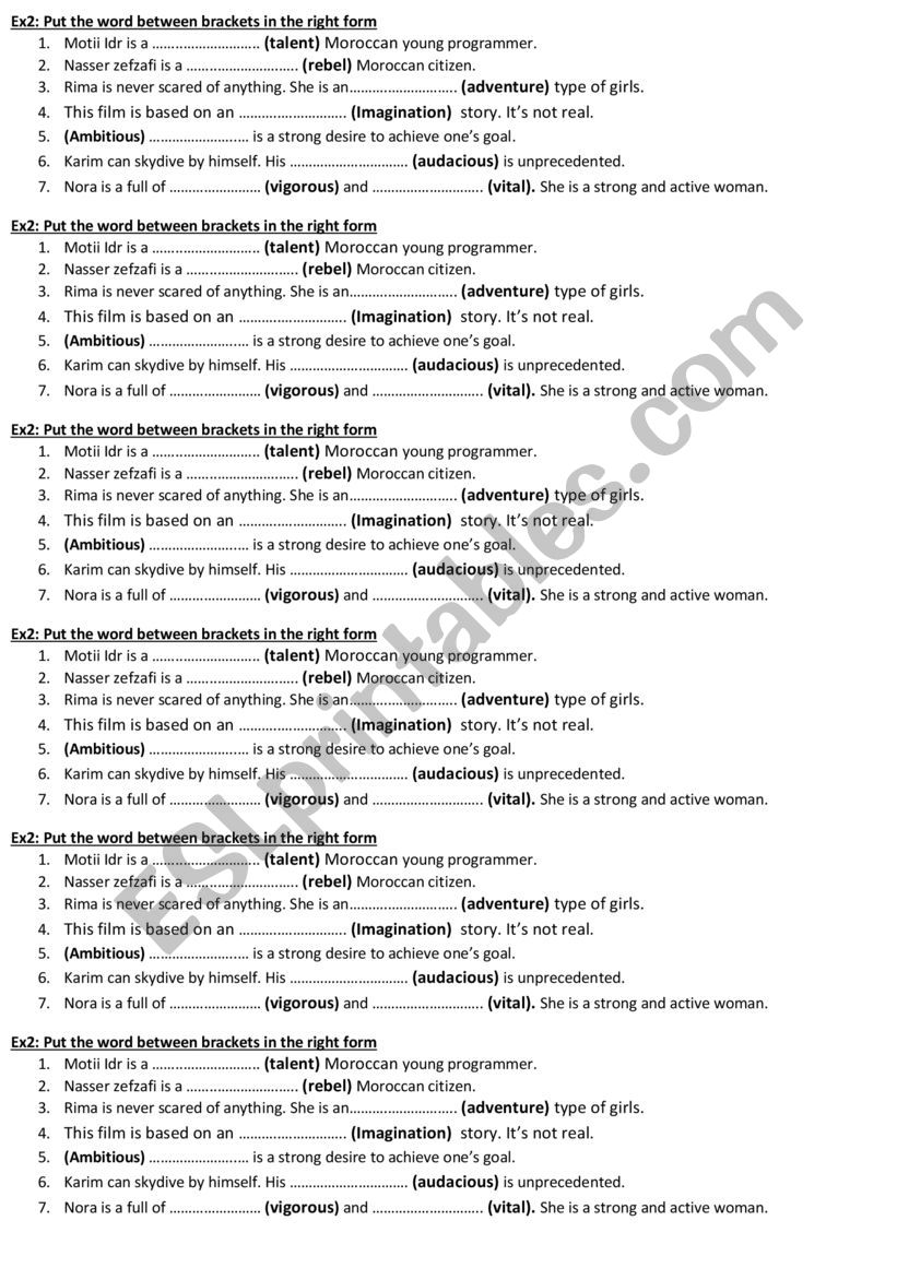 Qualities of youth  worksheet