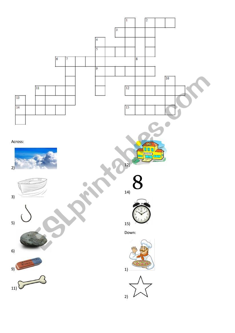 Crossword. School things worksheet