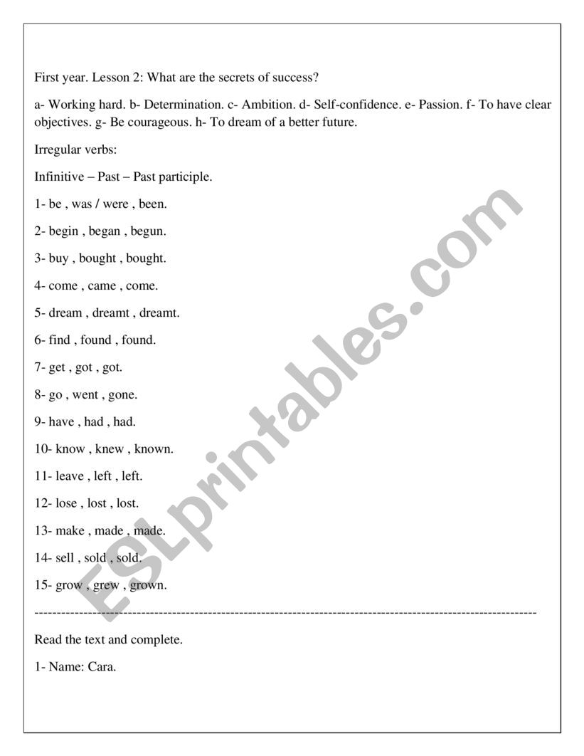 1st year Lesson 2 worksheet