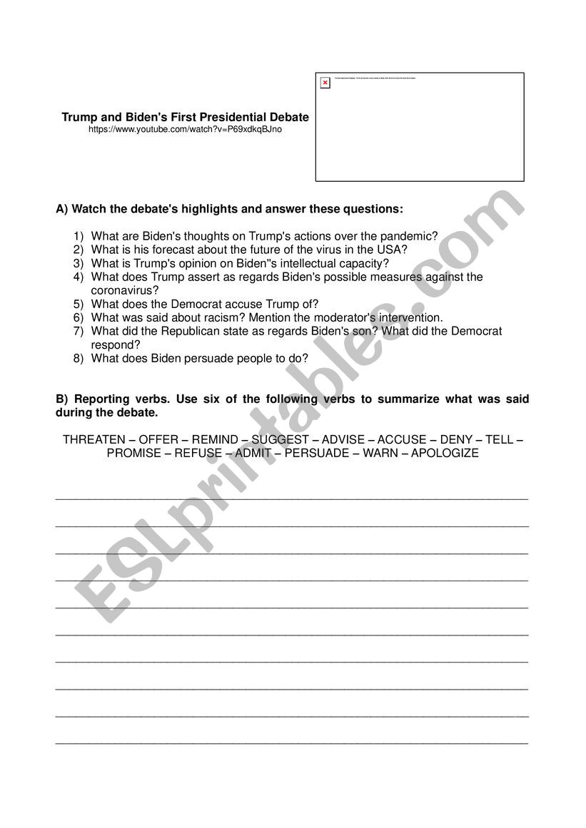 Presidential Debate - questions and reported speech. 