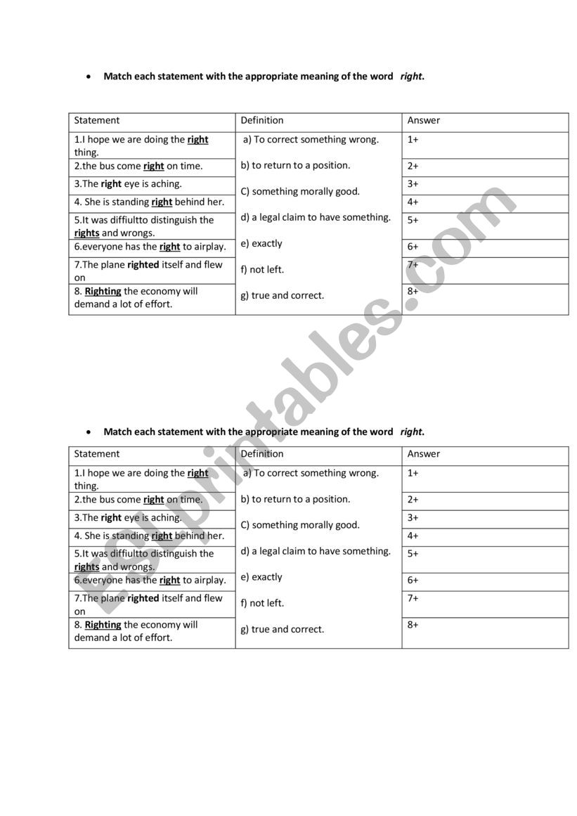 An exercise about the different meanings of the word