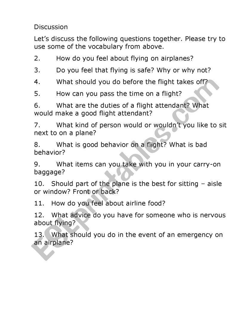 AIRPORT discussion worksheet