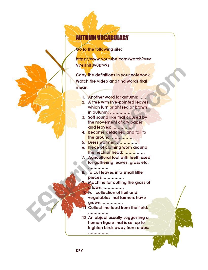 Autumn vocabulary worksheet