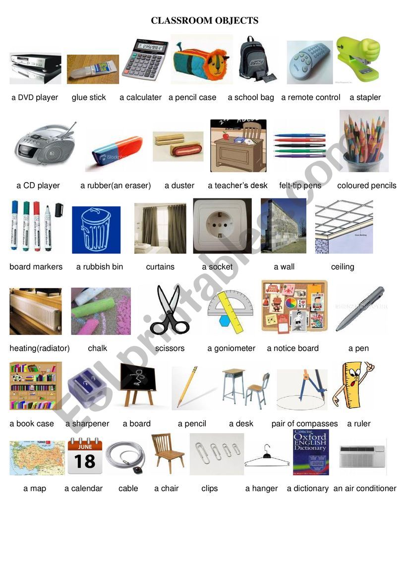 Classroom objects worksheet