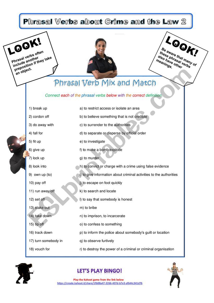 Phrasal Verbs About Crime 2 ESL Worksheet By Spinney