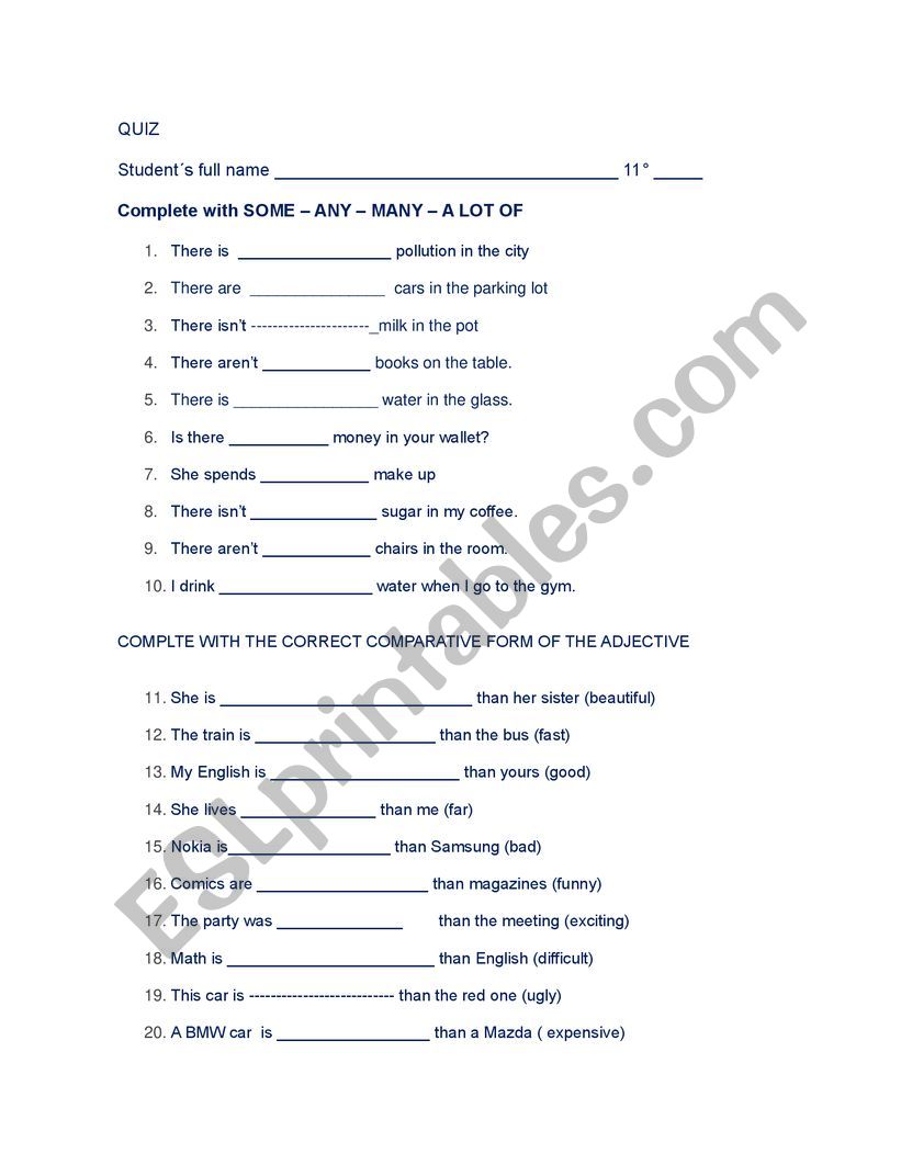 Quantifiers  worksheet