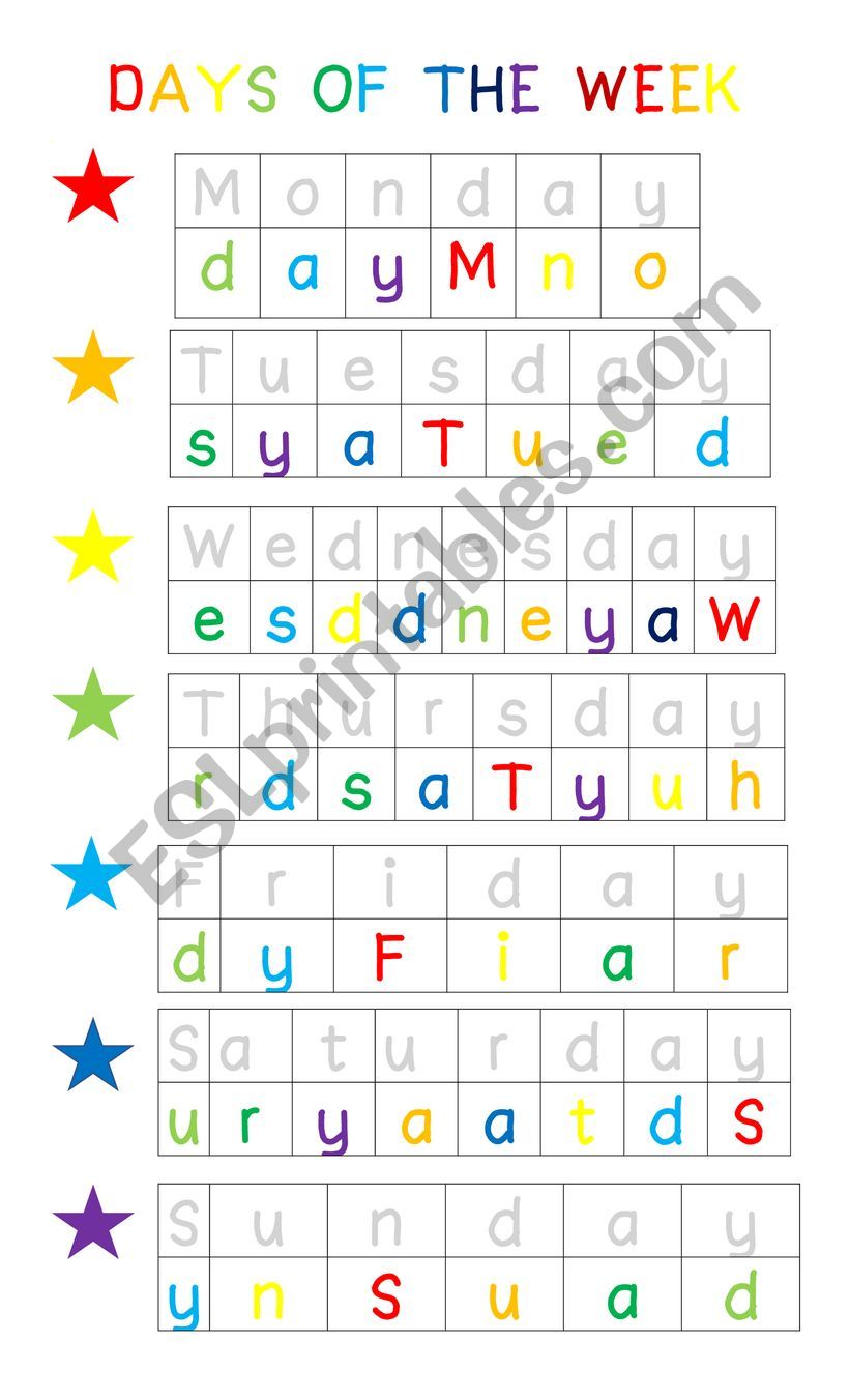 Days of the week worksheet