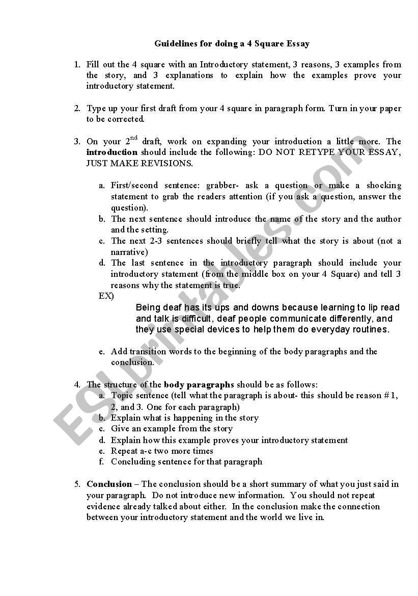 Four square writing guidelines