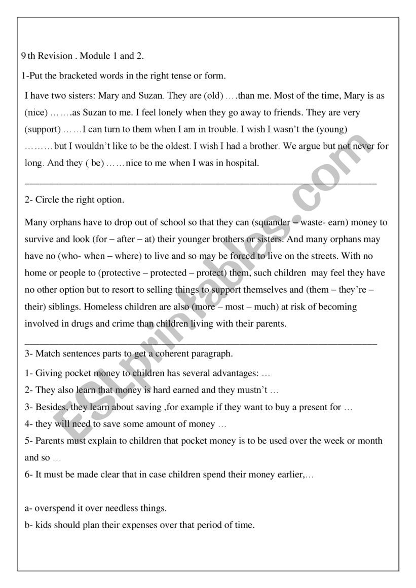 1st year Review  worksheet