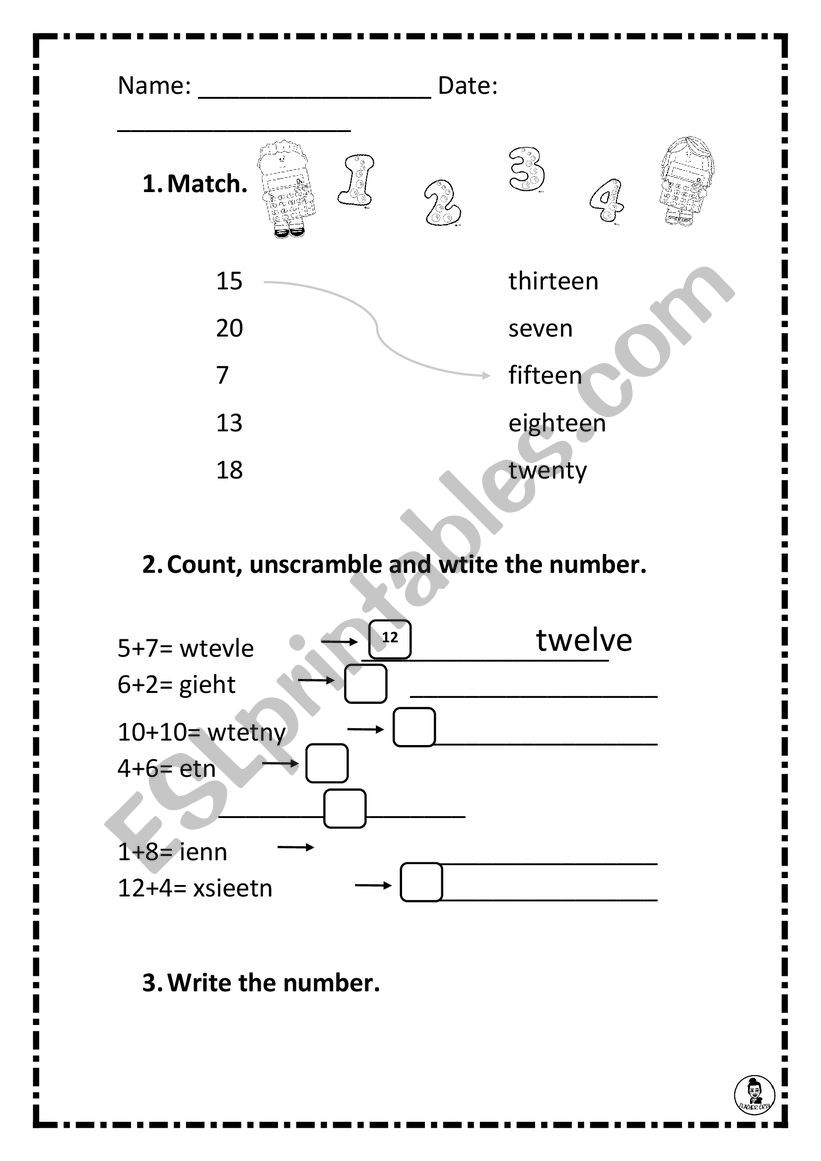 NUMBERS (1-20) WORKSHEET worksheet