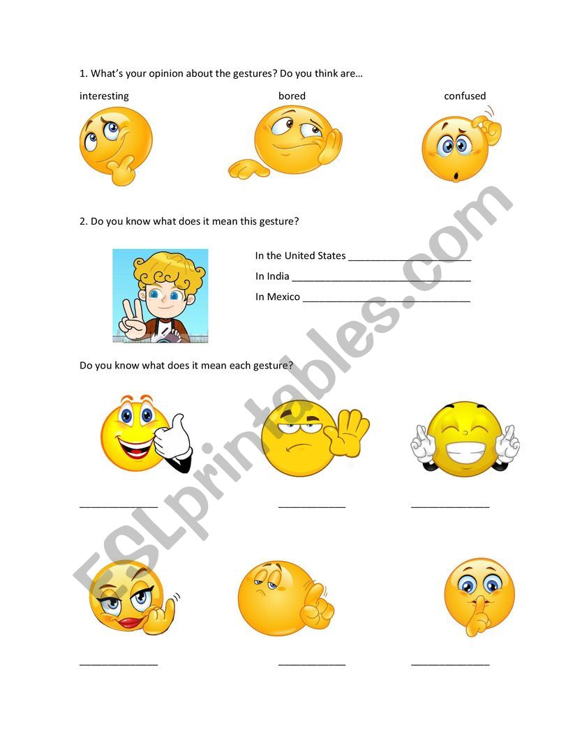 gestures worksheet