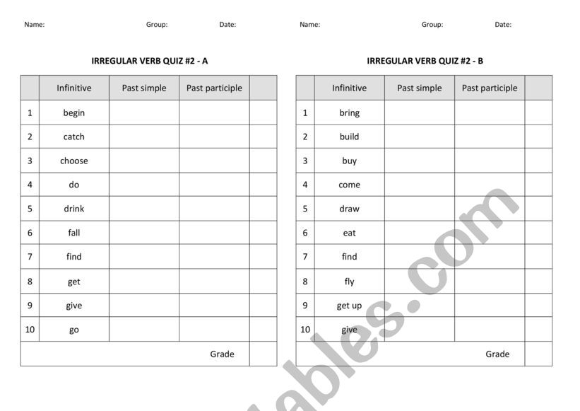 Past simple verbs - irregular - Quiz 2