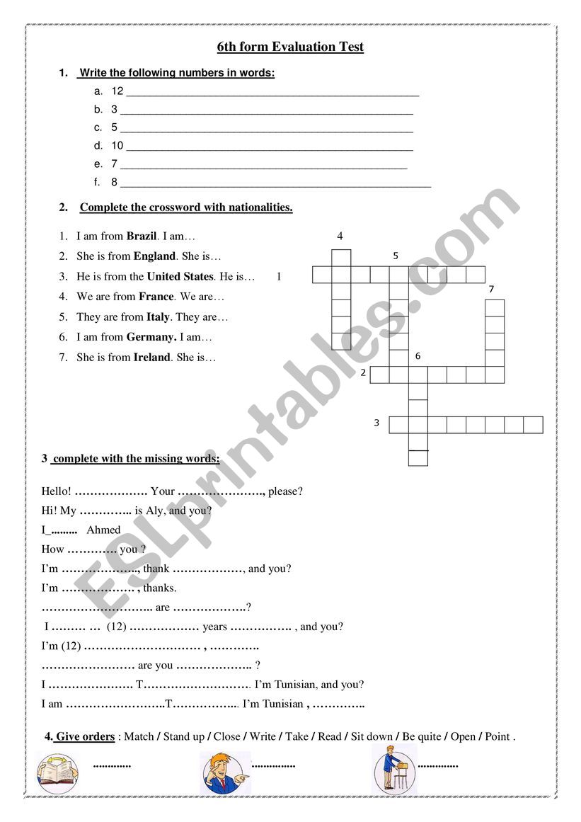 6th form Evaluation Test  worksheet