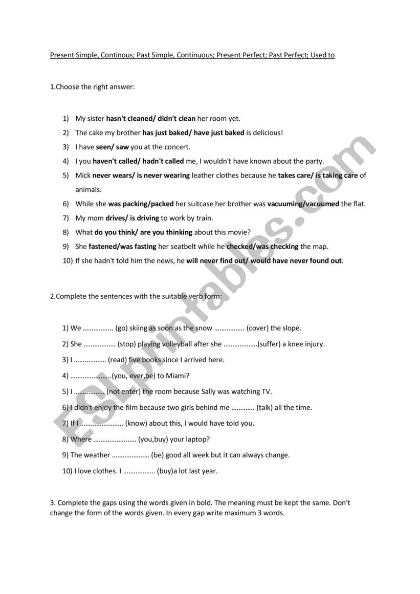 Tenses Review worksheet