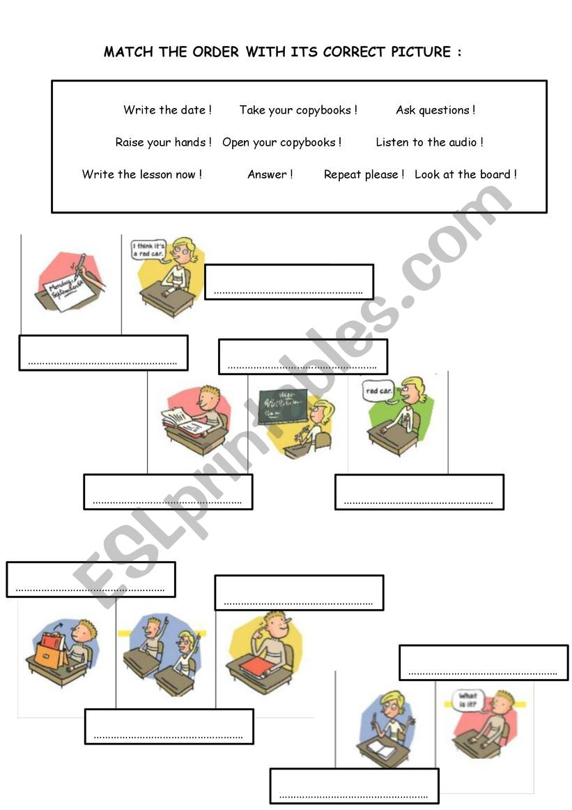 classroom orders  worksheet