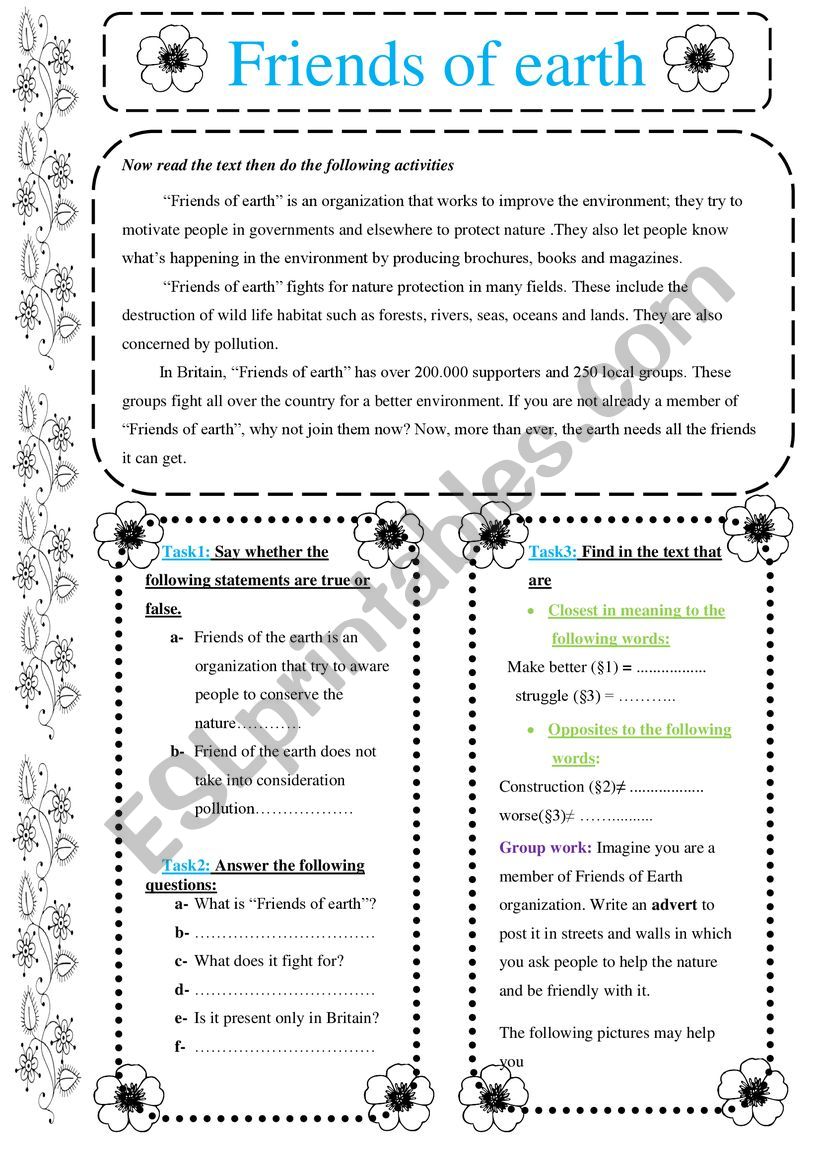 Friends of earth worksheet