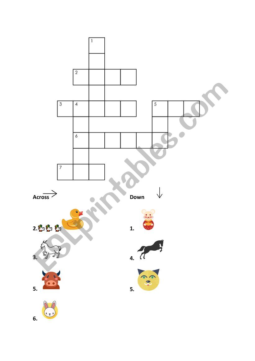 Farm animal crossword worksheet