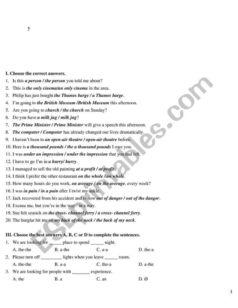 Ảrticles worksheet