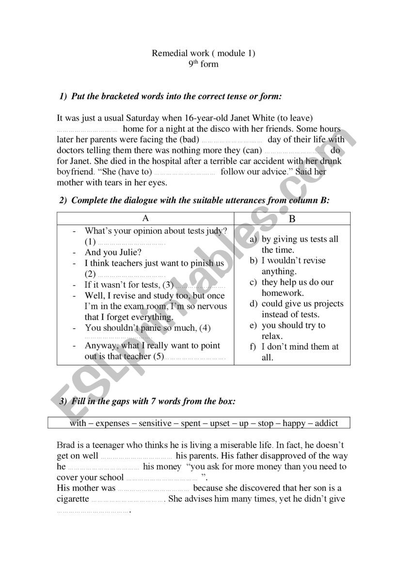 Remedial work module 1 9th form