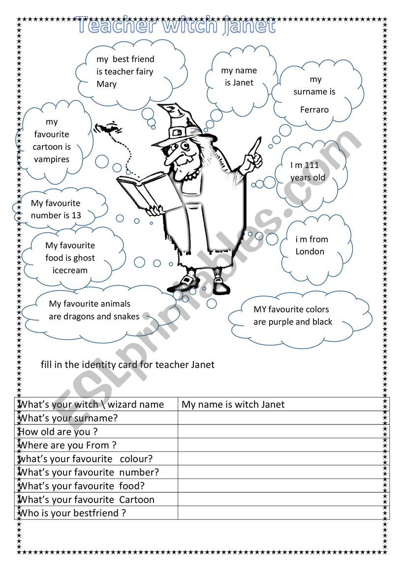  Witch teacher Janet worksheet