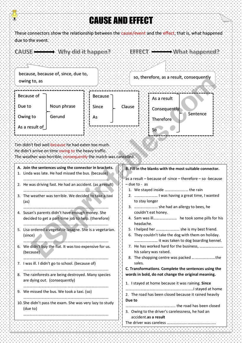 Cause and Effect worksheet