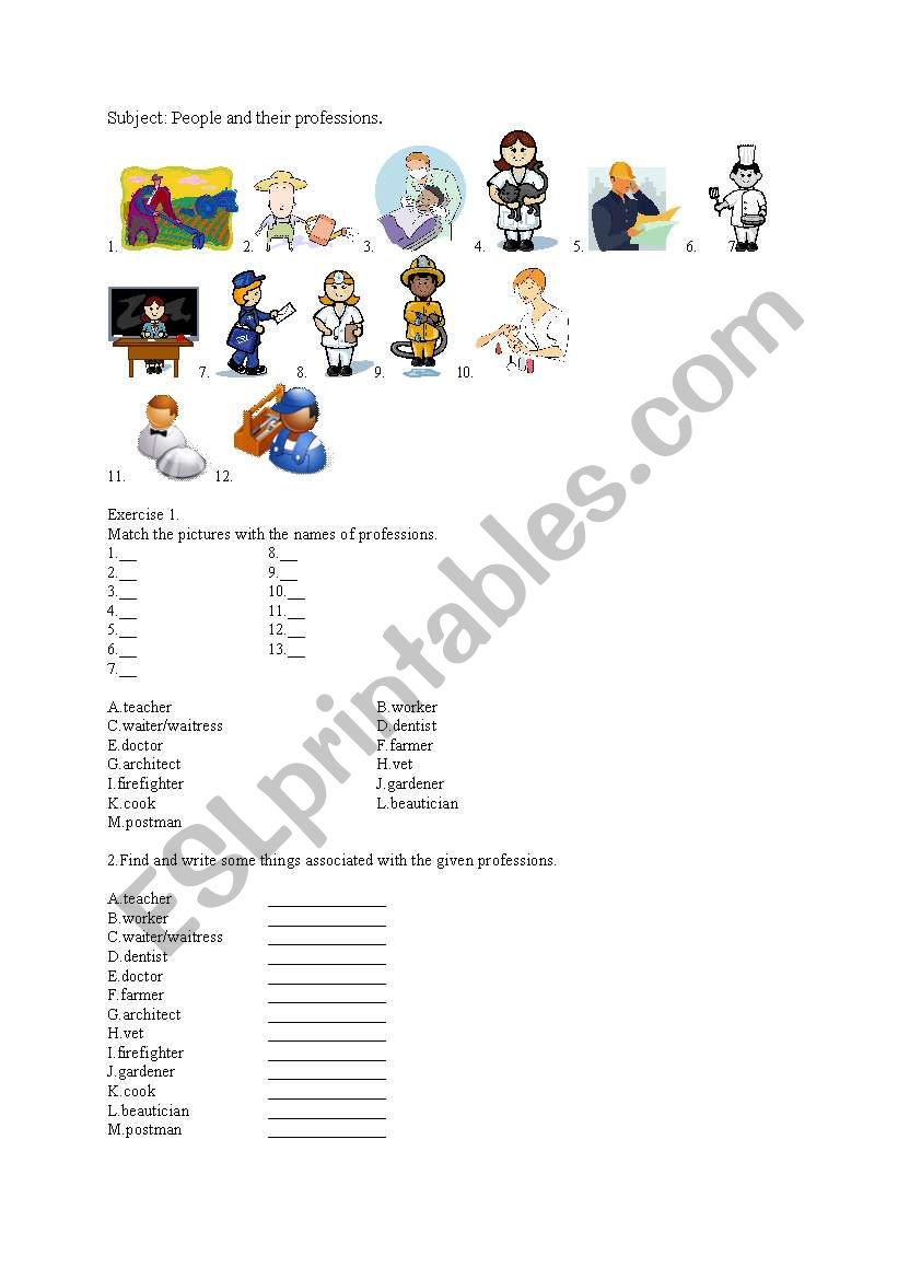 People and their professions worksheet