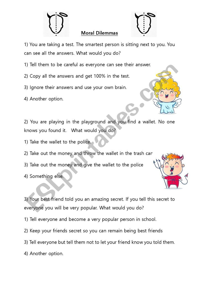 Moral Dilemmas worksheet