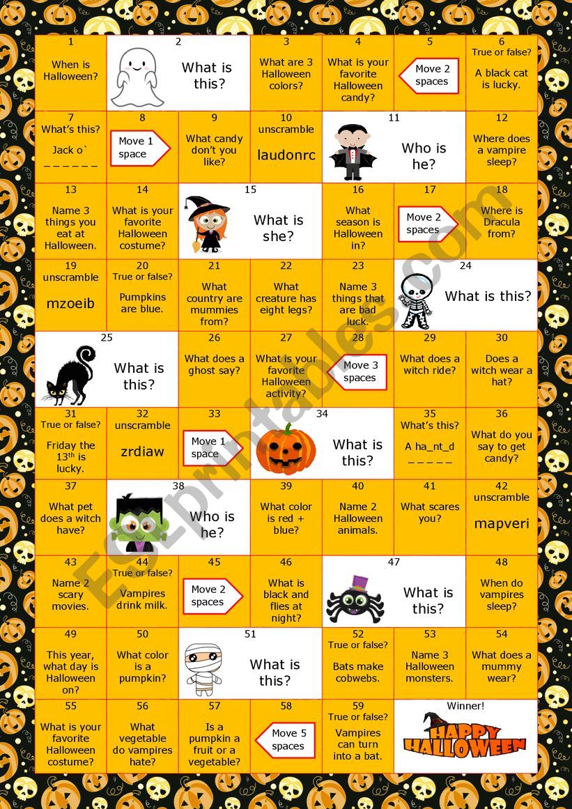 Halloween board game worksheet