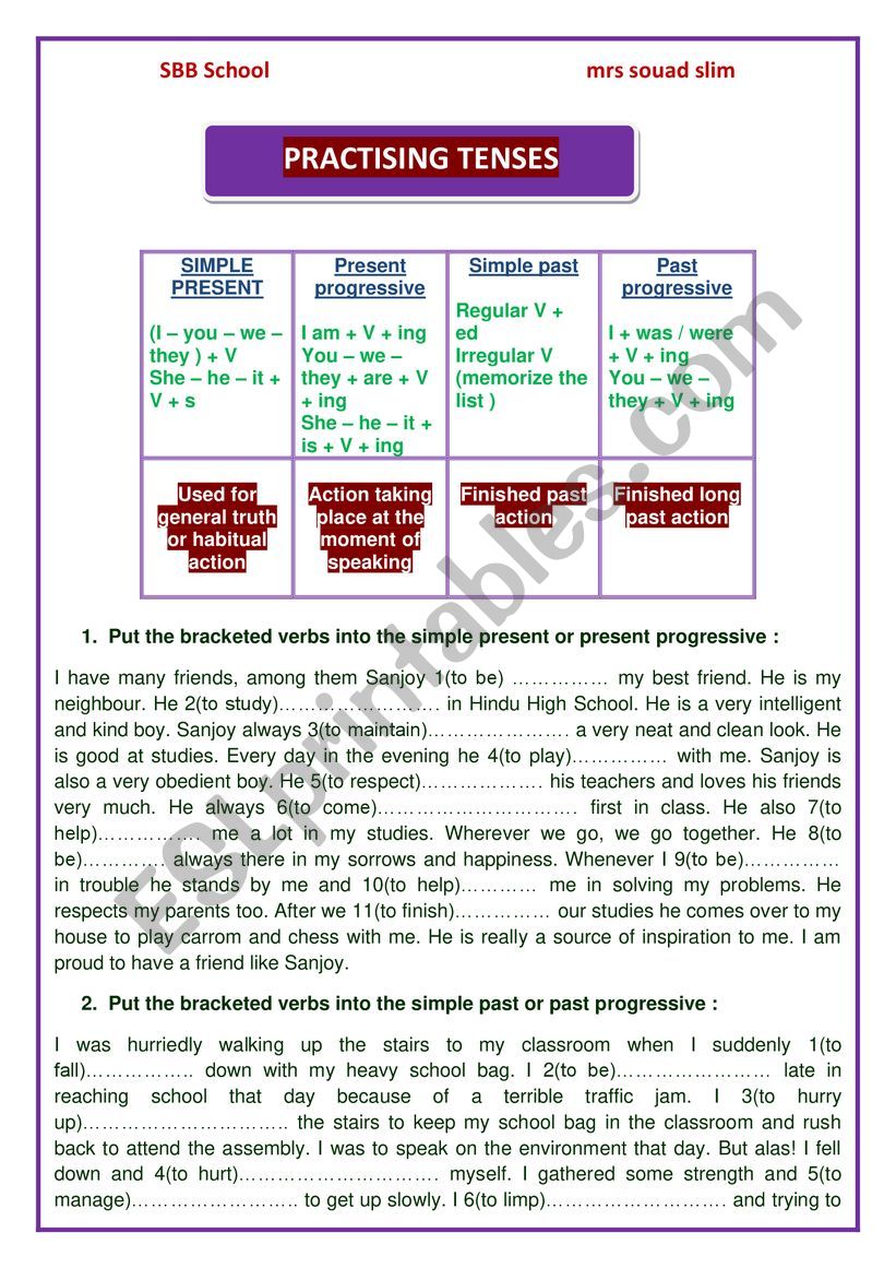 TENSES REVIEW worksheet