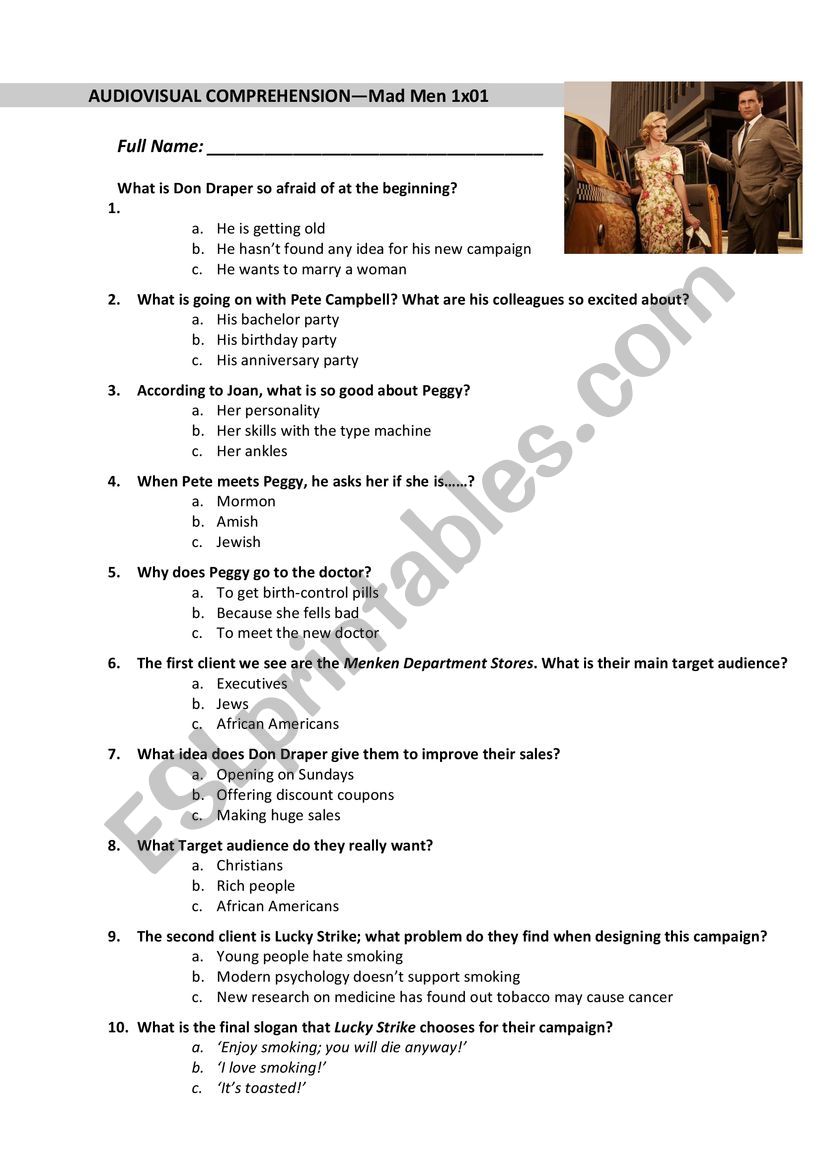 MAD MEN 1X01 worksheet