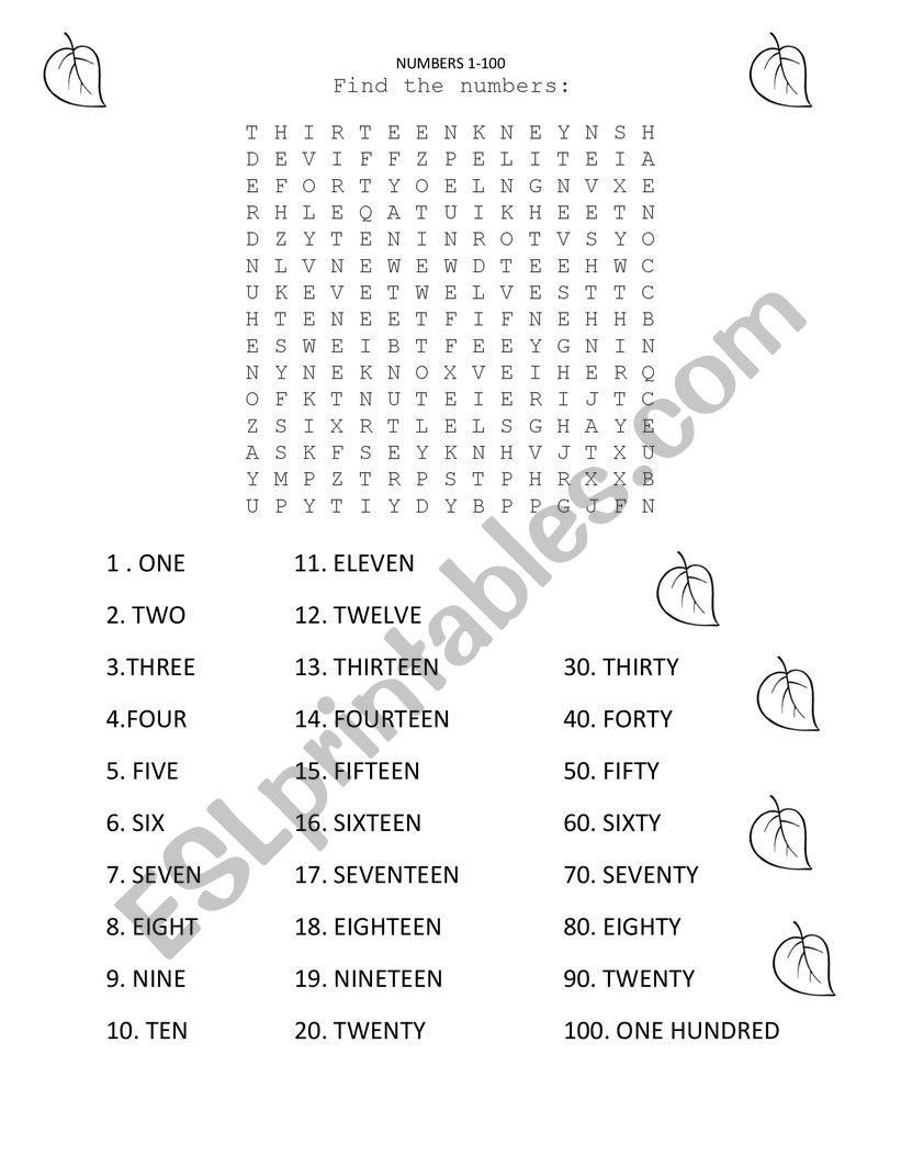 NUMBERS 1-100 worksheet