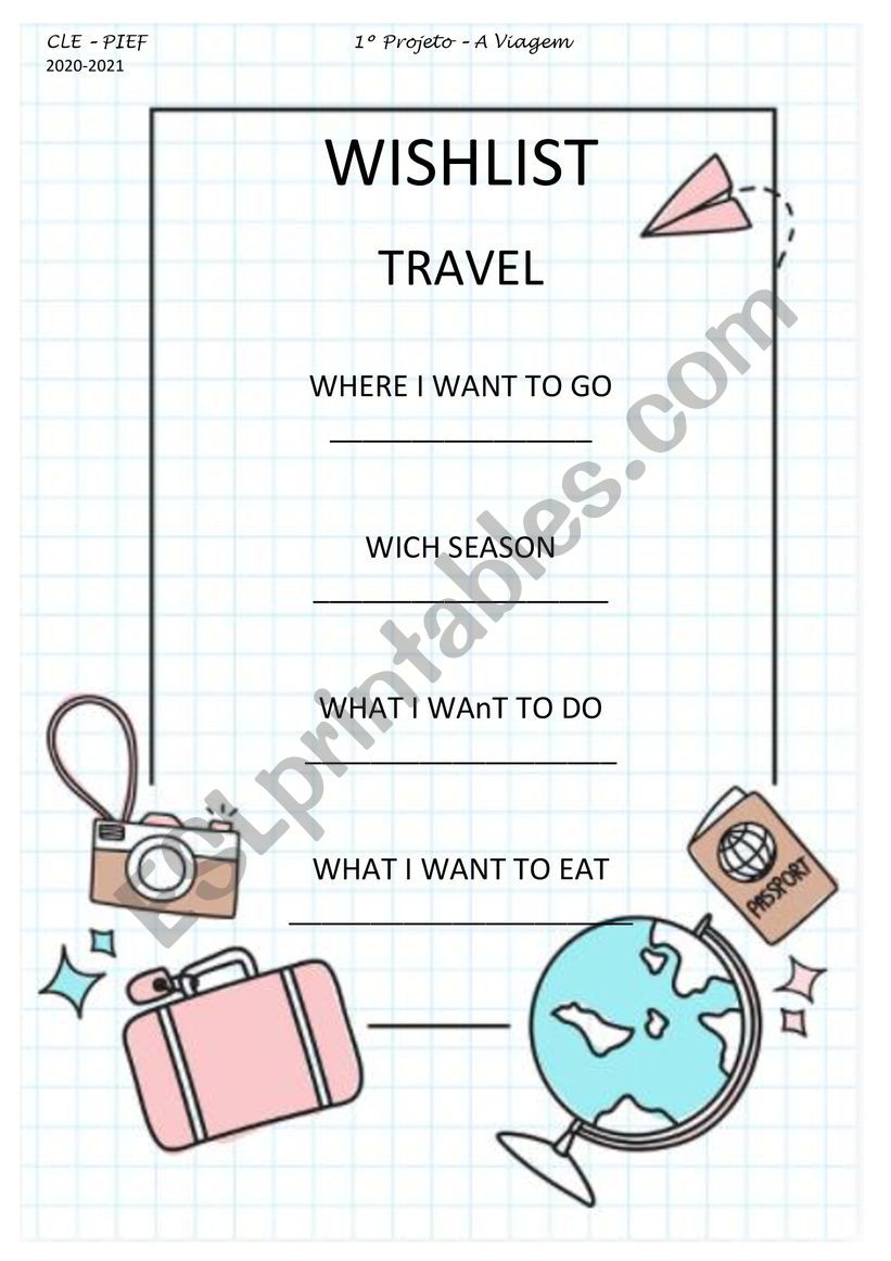 Travel Wish list worksheet