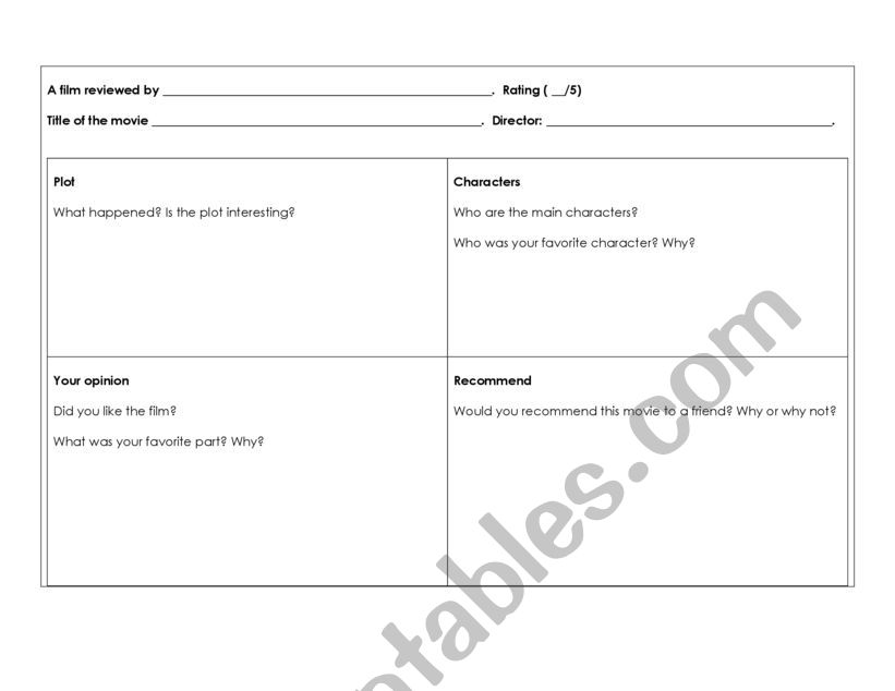 Movie review graphic organizer