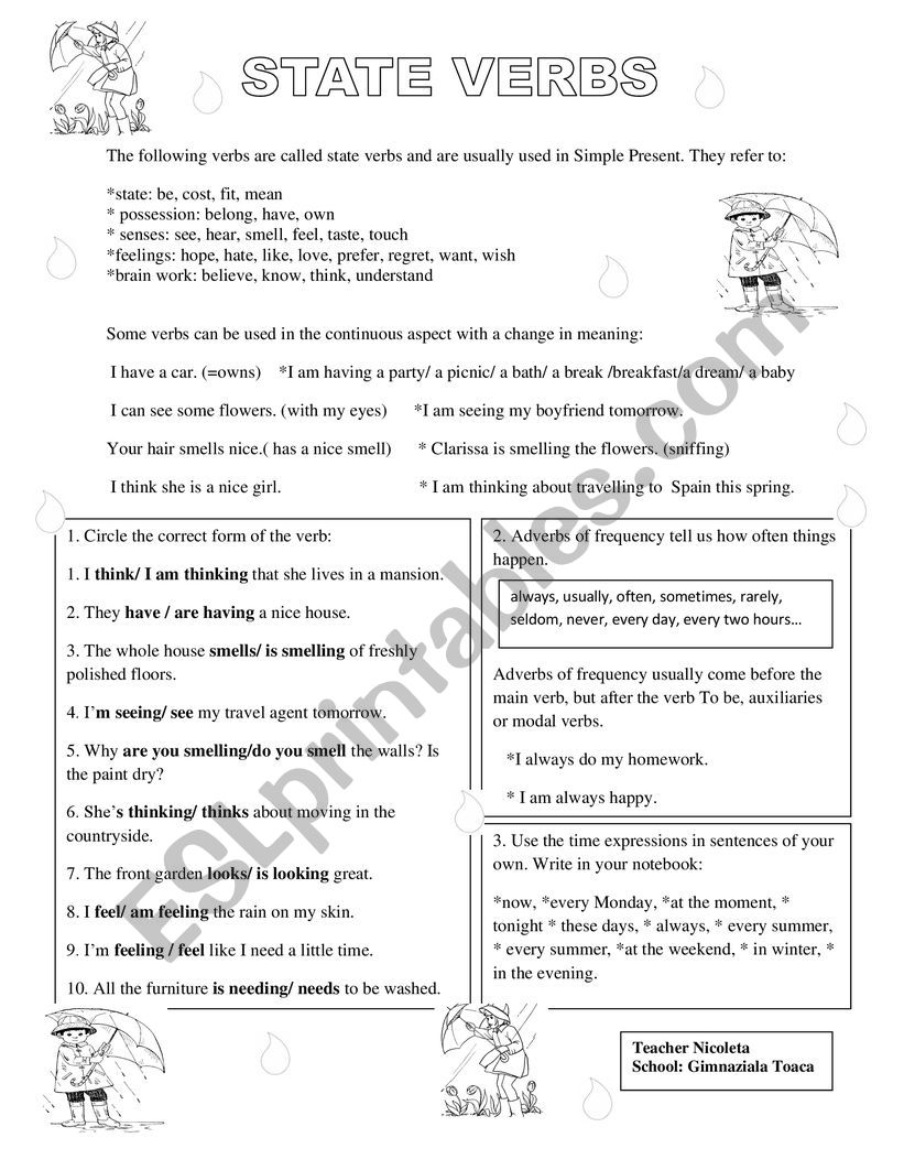 STATE VERBS worksheet