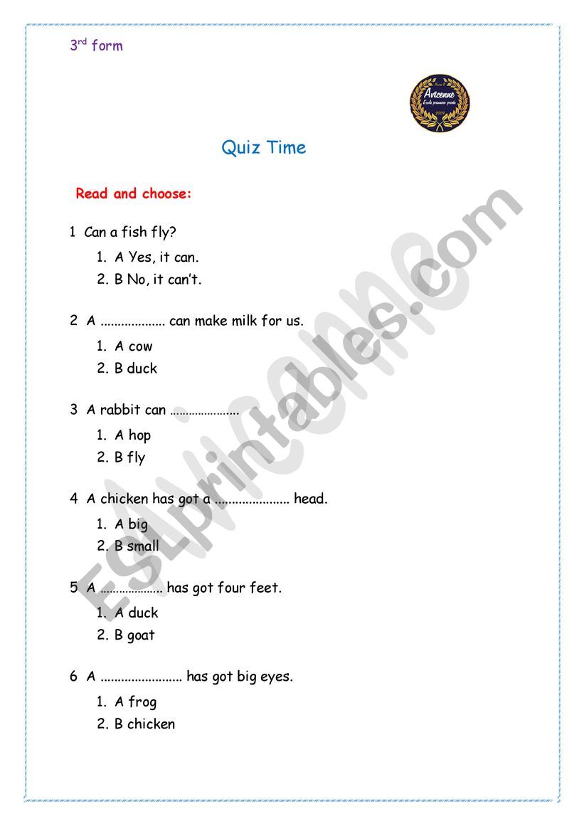 animals quiz worksheet