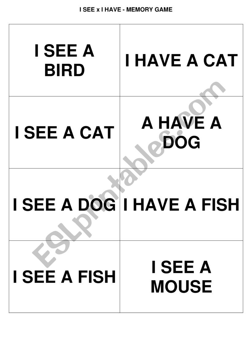 Memory Game - I see x I have worksheet