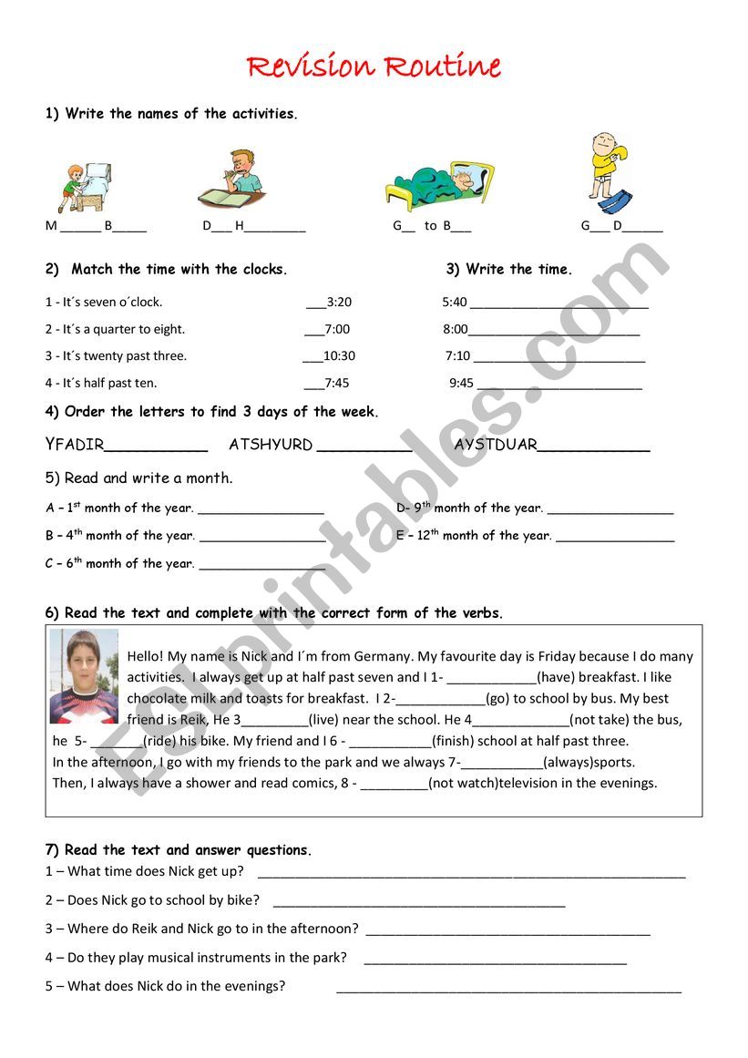 Revision Routine worksheet