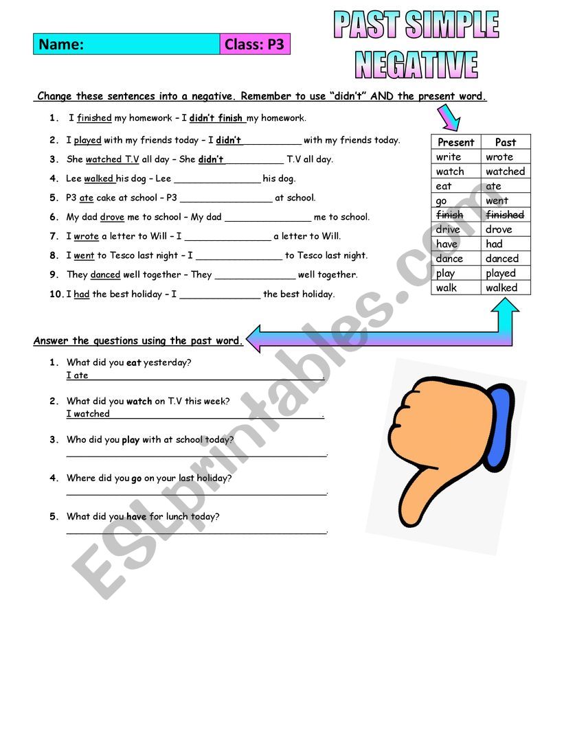 Negative Past Simple worksheet